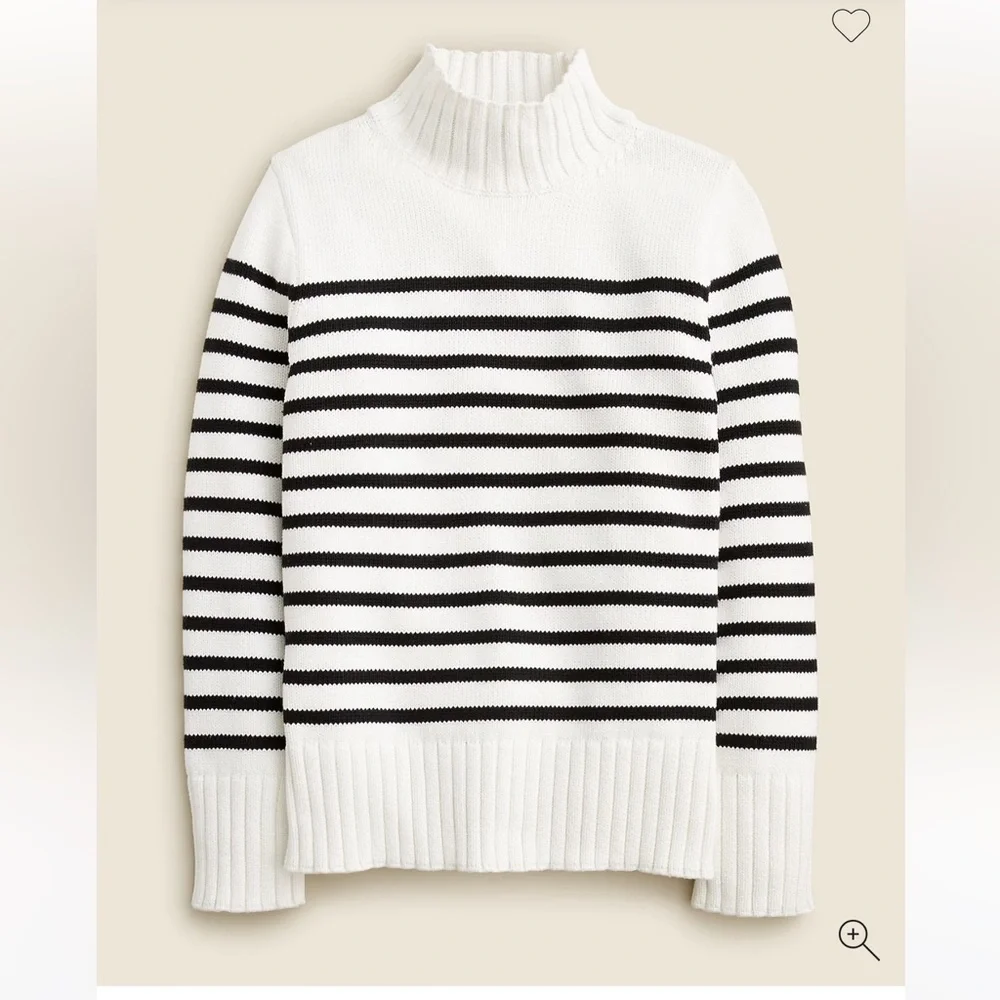 J. Crew White and Black Striped Ribbed Mock Neck Sweater - Picture 1 of 10